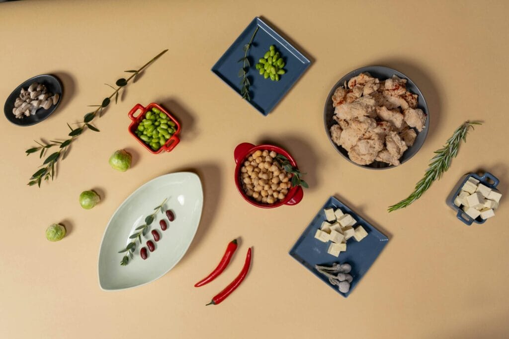 Tofu, soy crumbles, and edamame