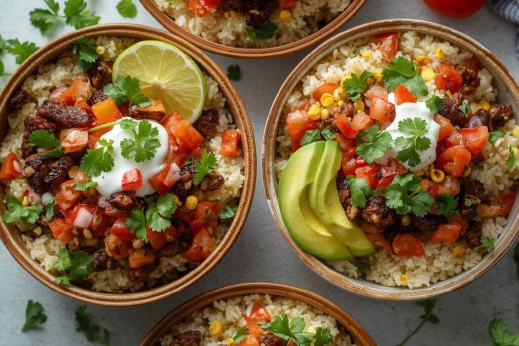Cauliflower rice taco bowls