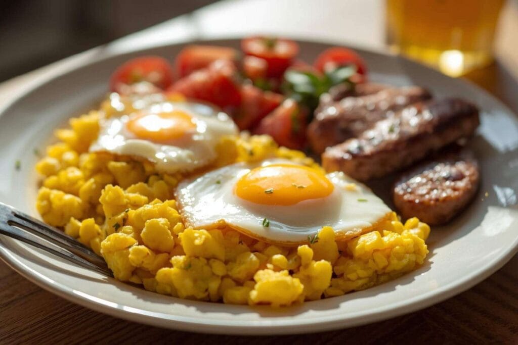 Scrambled eggs with turkey sausage