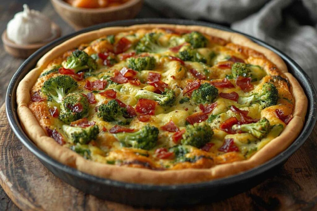Broccoli and bacon crustless quiche