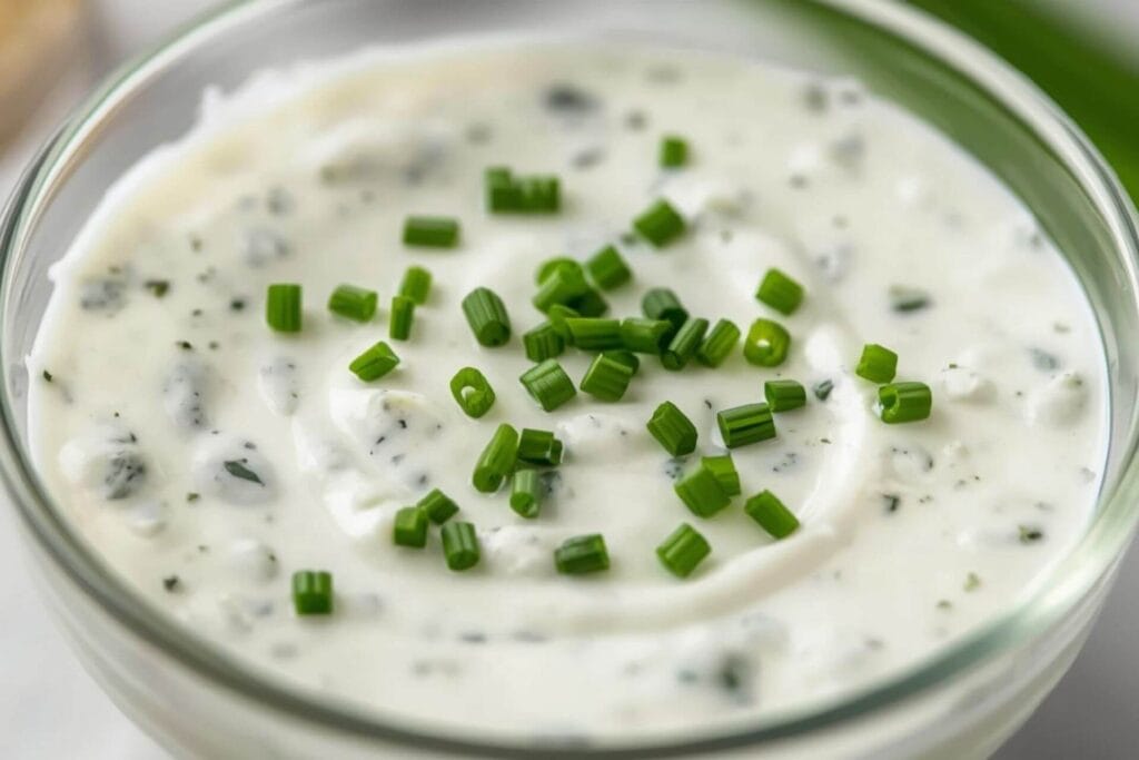 Creamy keto blue cheese dressing with chives
