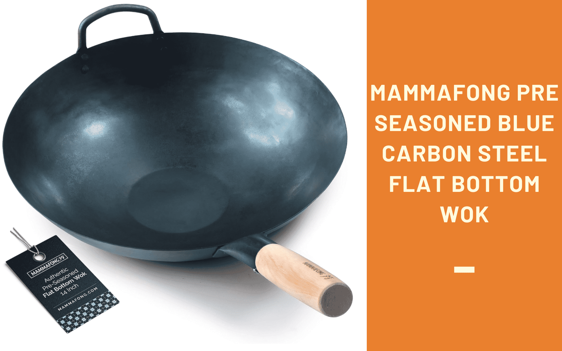 Mammafong Pre Seasoned Blue Carbon Steel Flat Bottom Wok