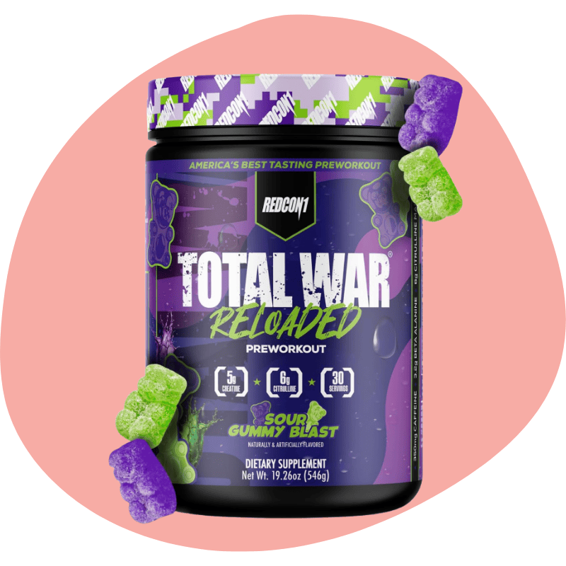 REDCON1 Total War Reloaded — Sour Gummy Bear — Pre-Workout Powder (30 Servings, 350 mg Caffeine)