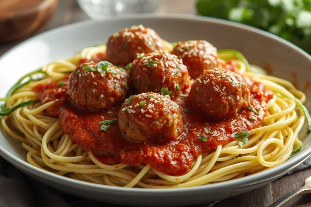 Zucchini “Spaghetti” with Meatballs