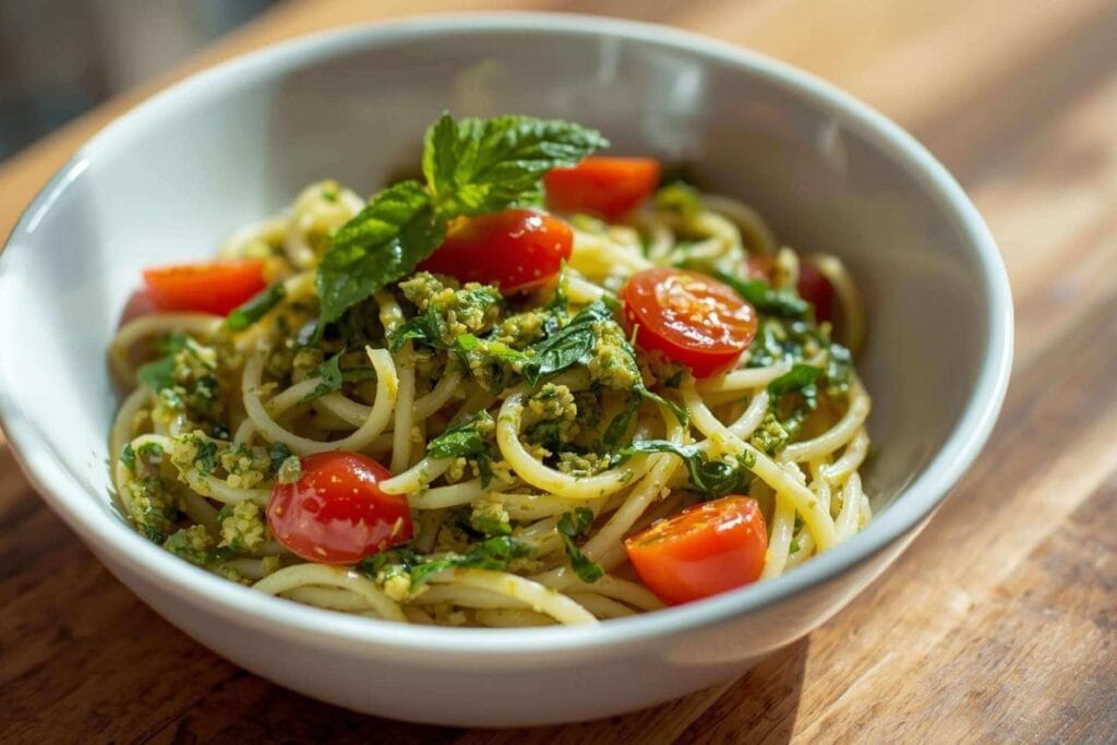 Zoodle Pesto with Cherry Tomatoes