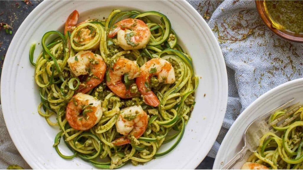 Zucchini Noodles with Pesto & Shrimp