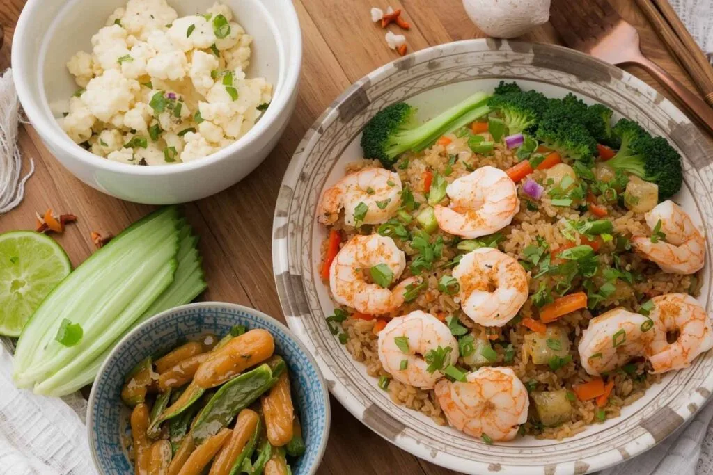 Cauliflower Fried “Rice” with Shrimp or Chicken 