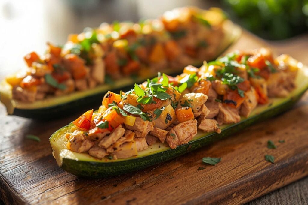 Keto Turkey Stuffed Zucchini Boats