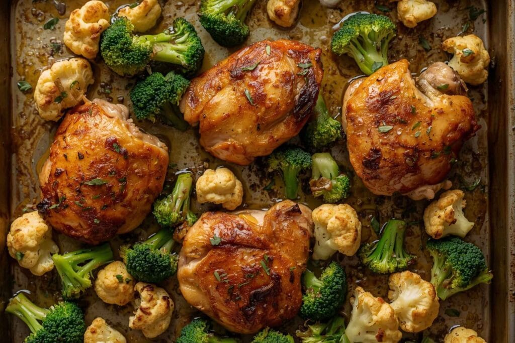 Sheet-Pan Chicken Thighs with Broccoli and Cauliflower