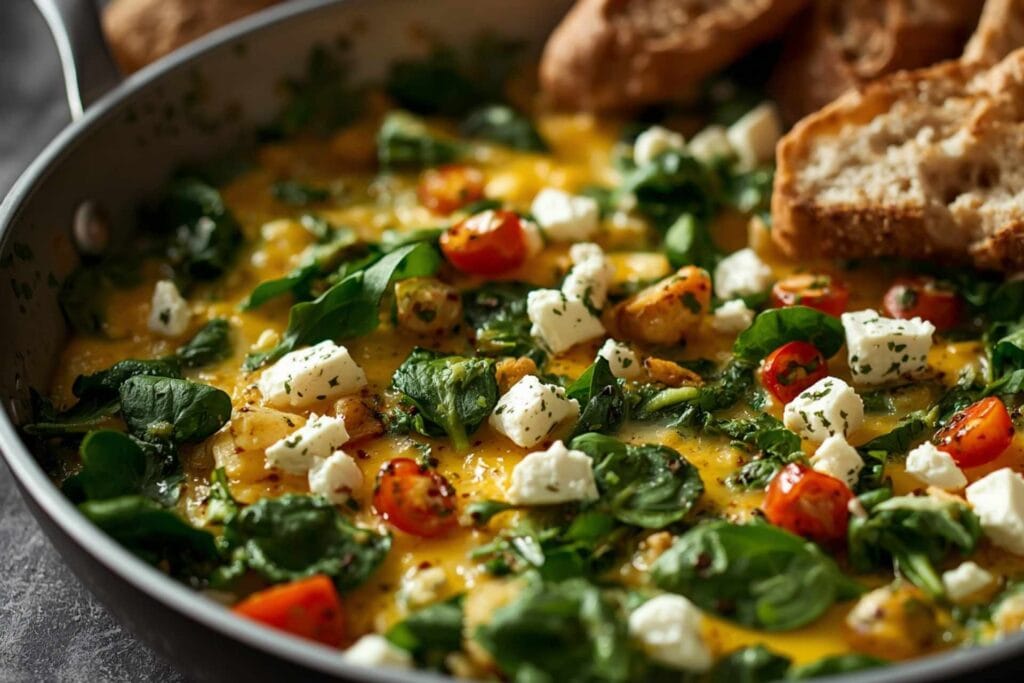 Spinach, feta, and herb scramble