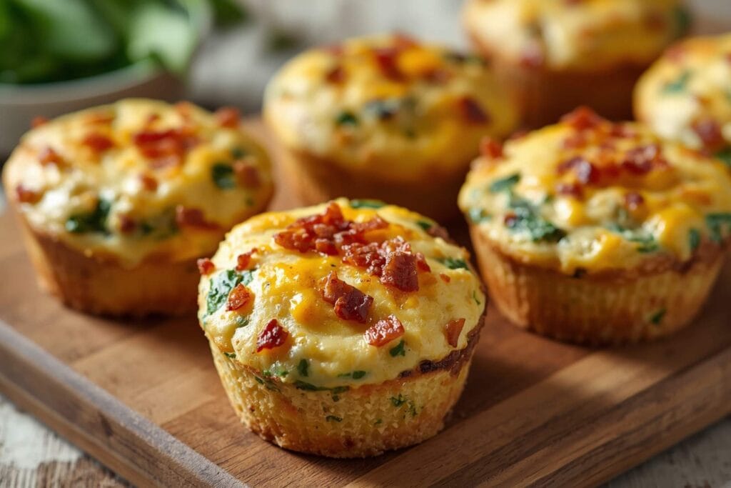 Cheesy Spinach Bacon Egg Muffins
