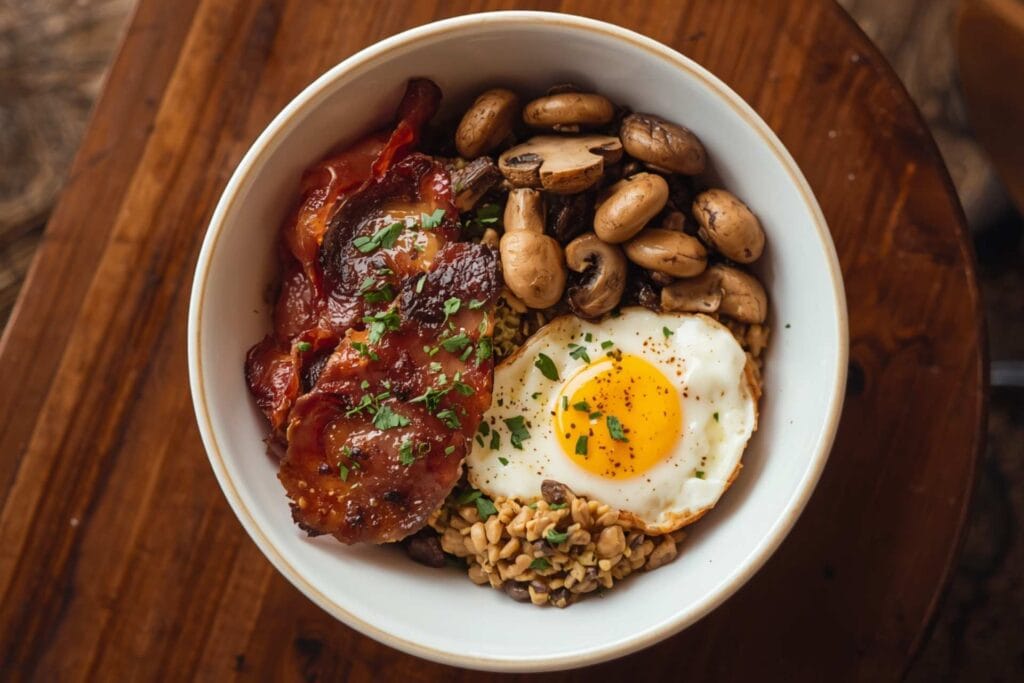Bacon, Egg, and Mushroom Bowl