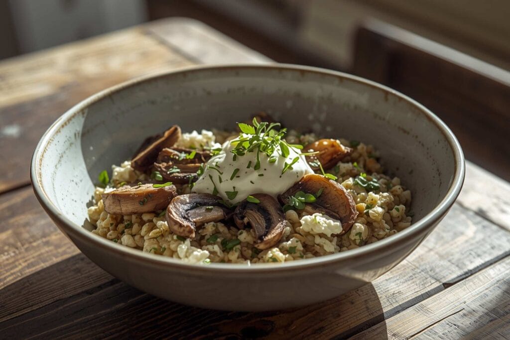 “Brunch in a Bowl” with Mushrooms, Feta, and Herbs