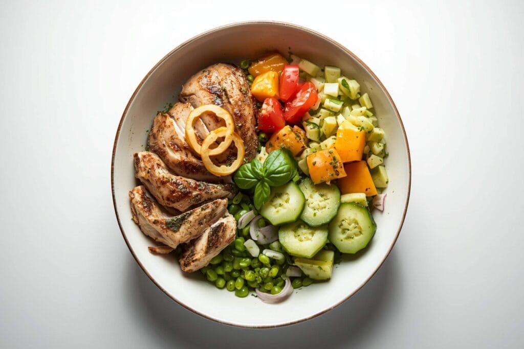 Chicken, Pesto, and Veggie Bowl