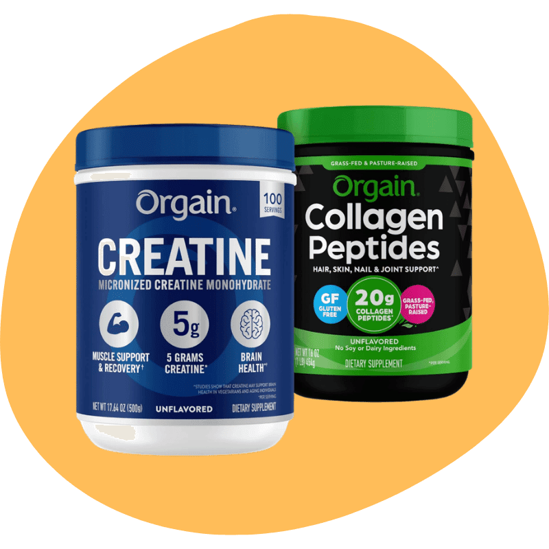 Orgain Creatine Monohydrate Powder 17.64 Oz (100 Servings) & Collagen Peptides Powder 1lb (20g Grass Fed) Bundle - Unflavored, Non-GMO Supplements for Muscle, Brain, Skin & Joint Support