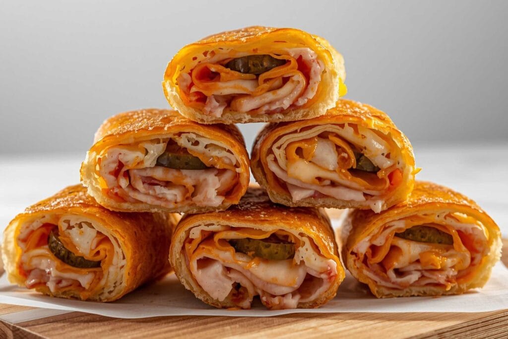 Turkey roll-ups with pickles and cheese