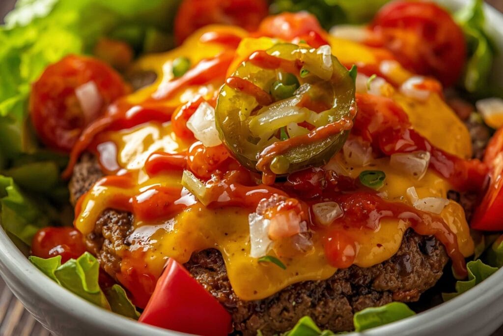 Cheeseburger Bowl with Pickles, Tomato, and Special Sauce