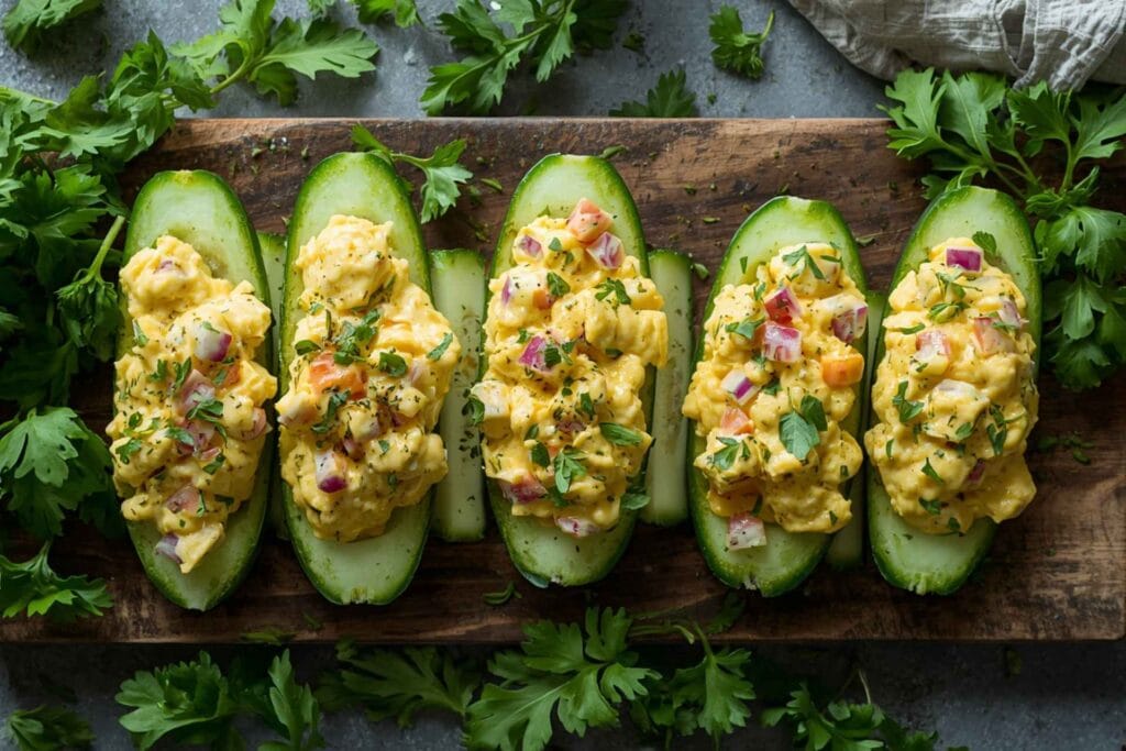 Egg Salad Cucumber Boats