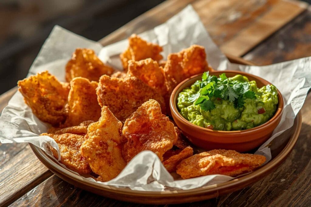 Pork rinds with guacamole