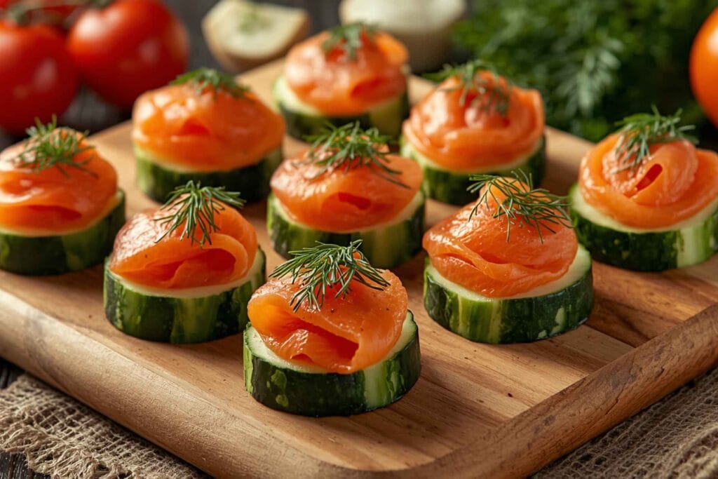 Smoked salmon cucumber bites