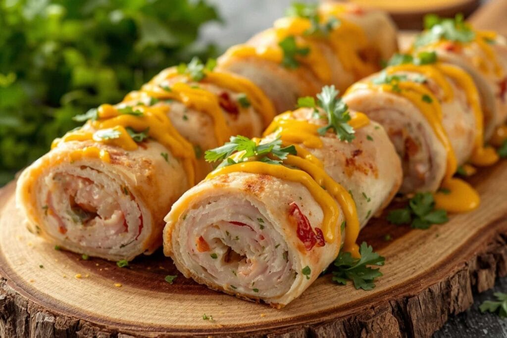 Turkey Roll-Ups with Cheese, Greens, and Mustard
