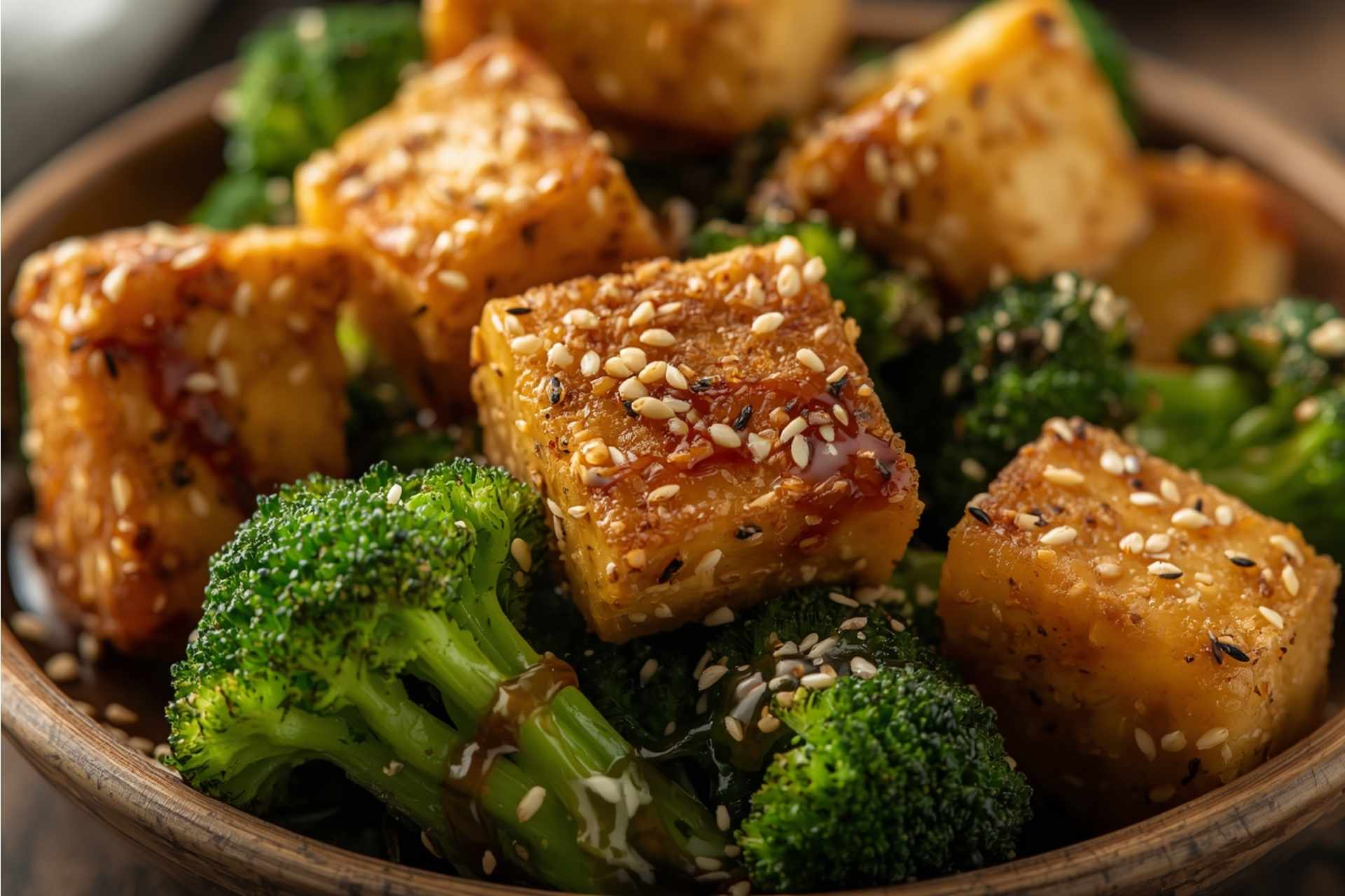 Crispy Garlic Sesame Tofu with Broccoli