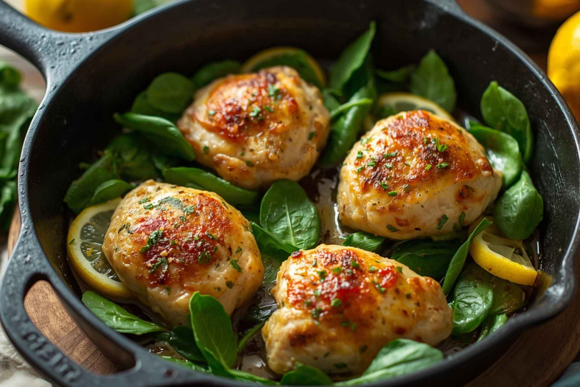 Easy Skillet Lemon Garlic Chicken with Spinach