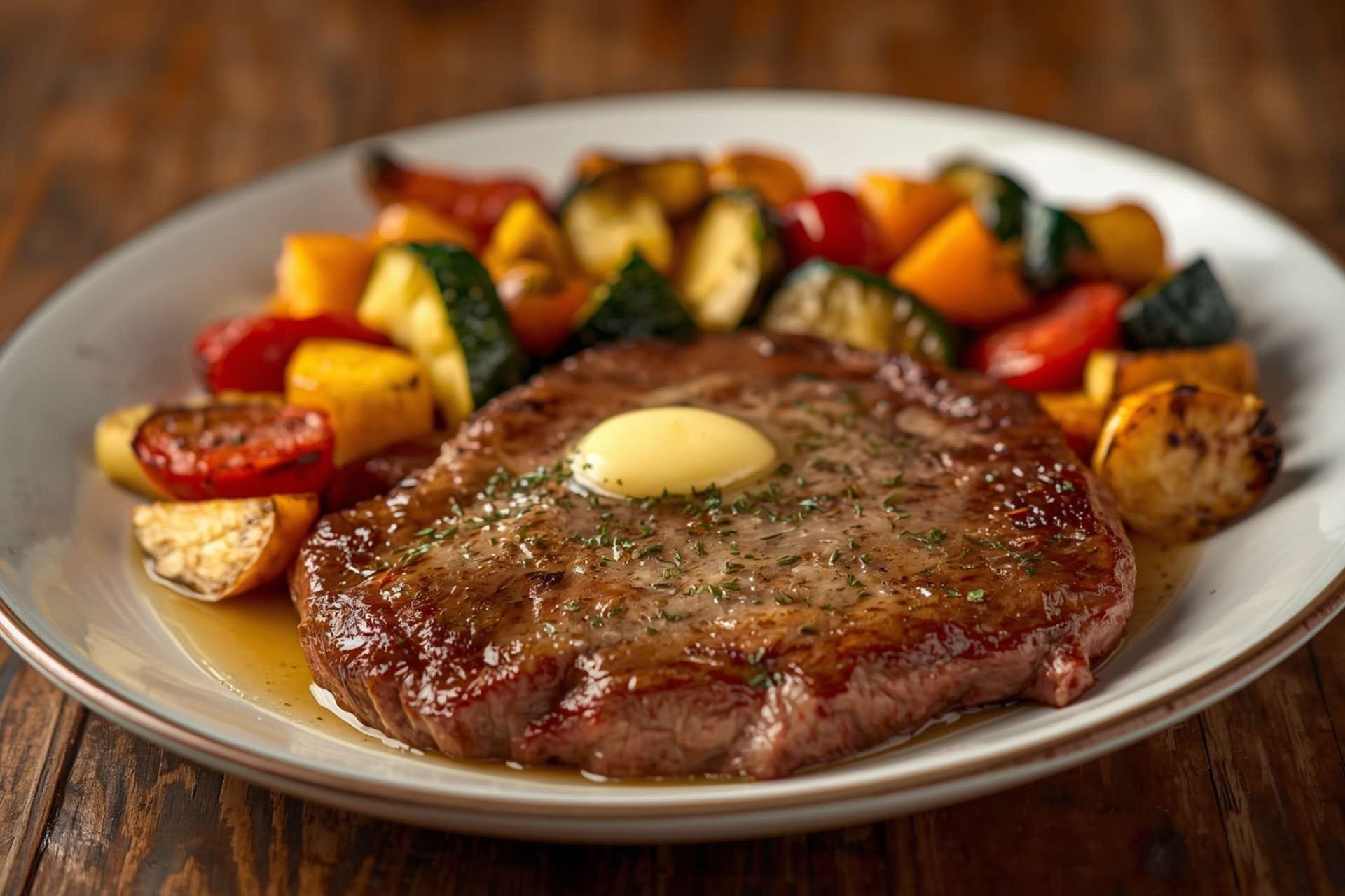 Garlic Butter Steak with Roasted Vegetables