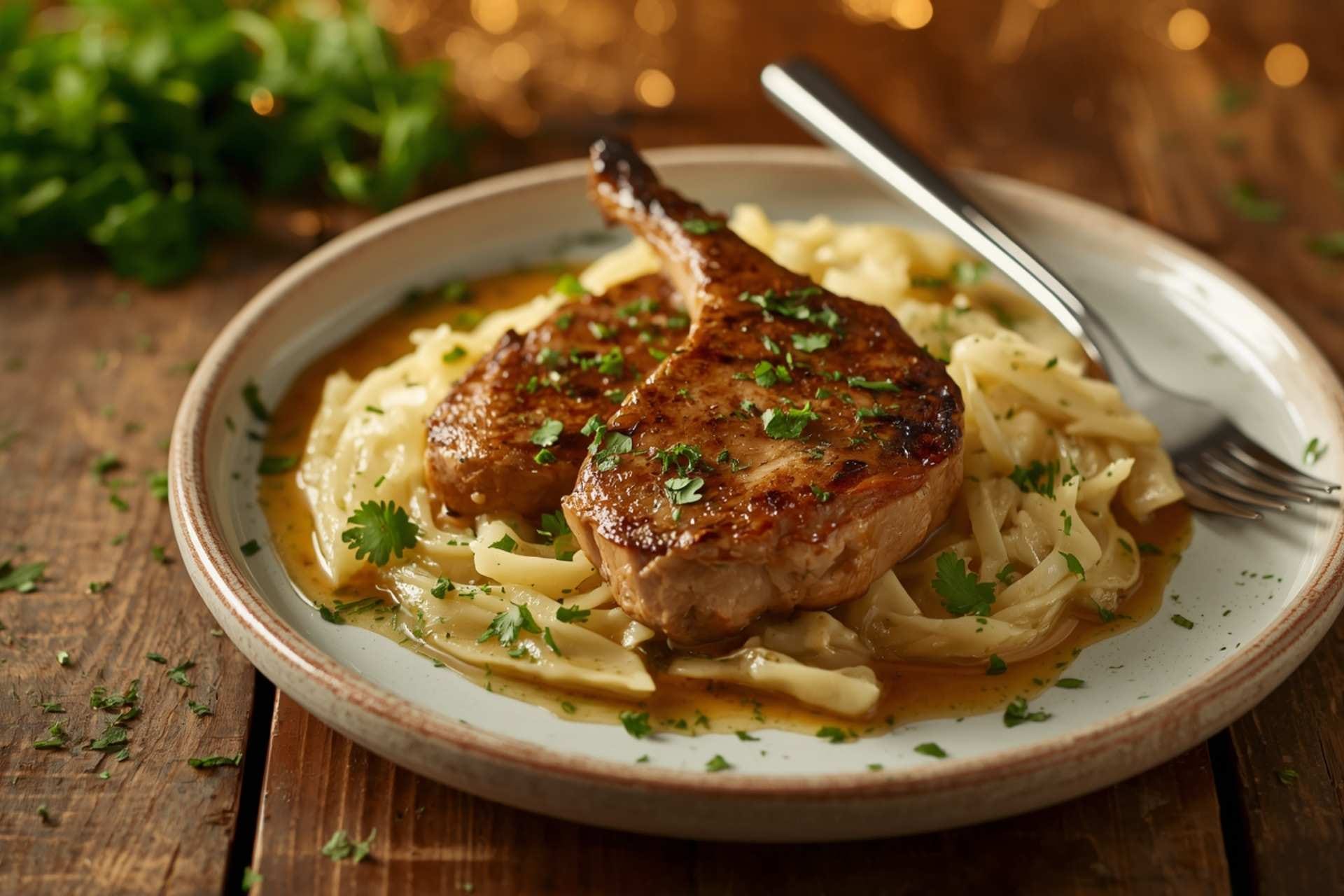 Garlic Herb Pork Chops with Sautéed Cabbage