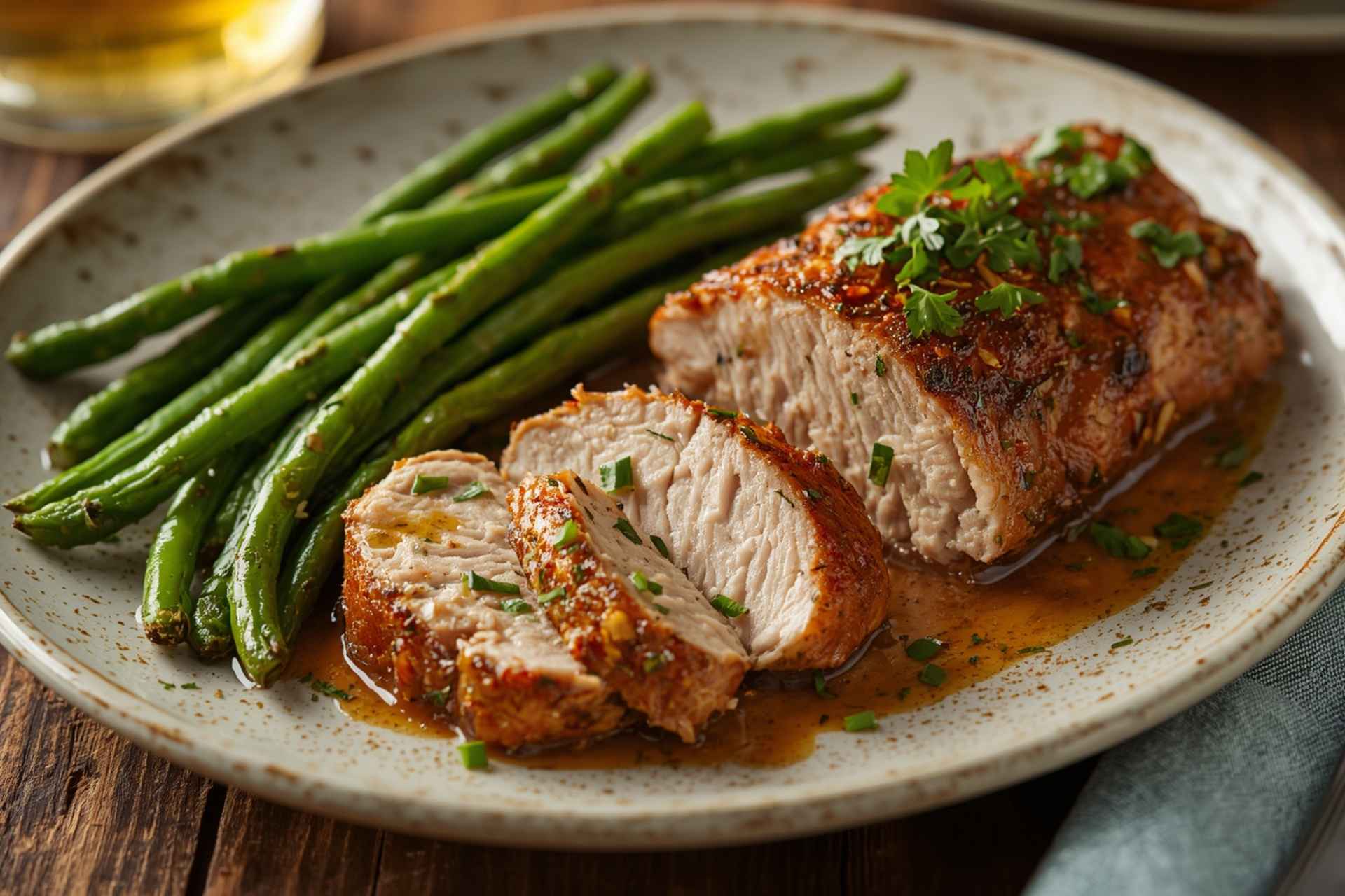 Garlic Herb Pork Tenderloin with Roasted Green Beans