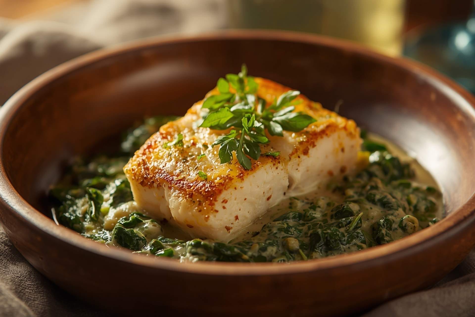 Herb-Roasted Cod with Creamy Garlic Spinach