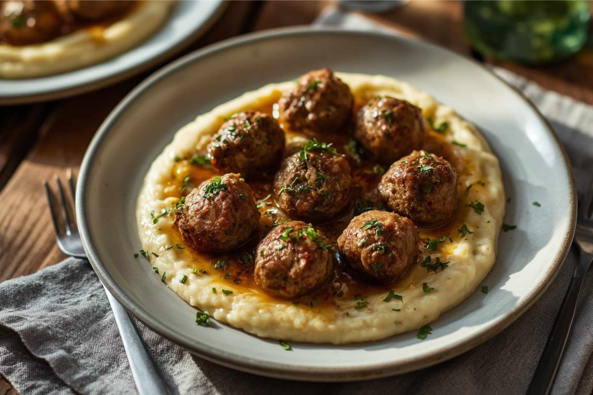 Herb-Roasted Turkey Meatballs with Creamy Cauliflower Mash