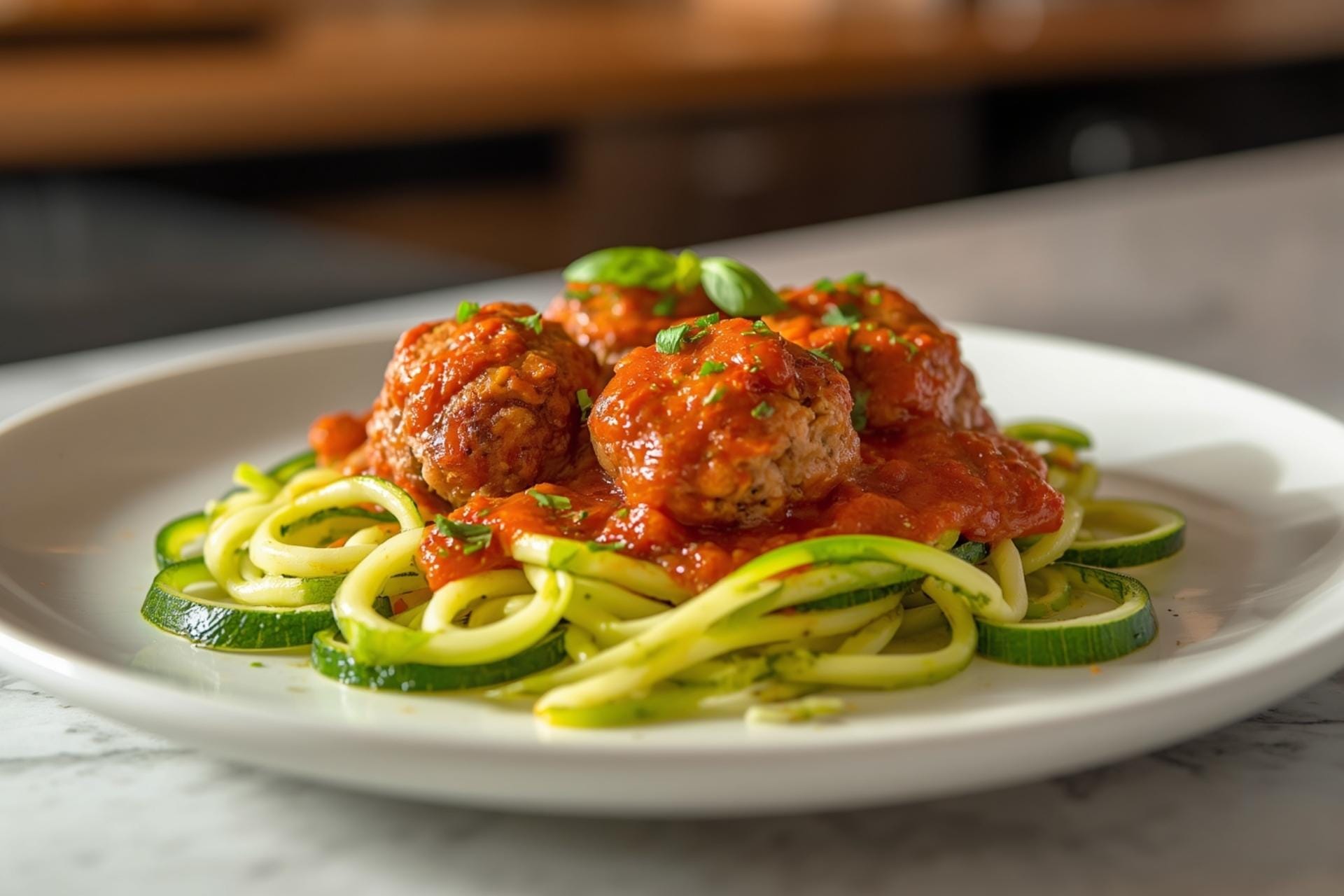 Low Carb Turkey Meatballs with Zucchini Noodles