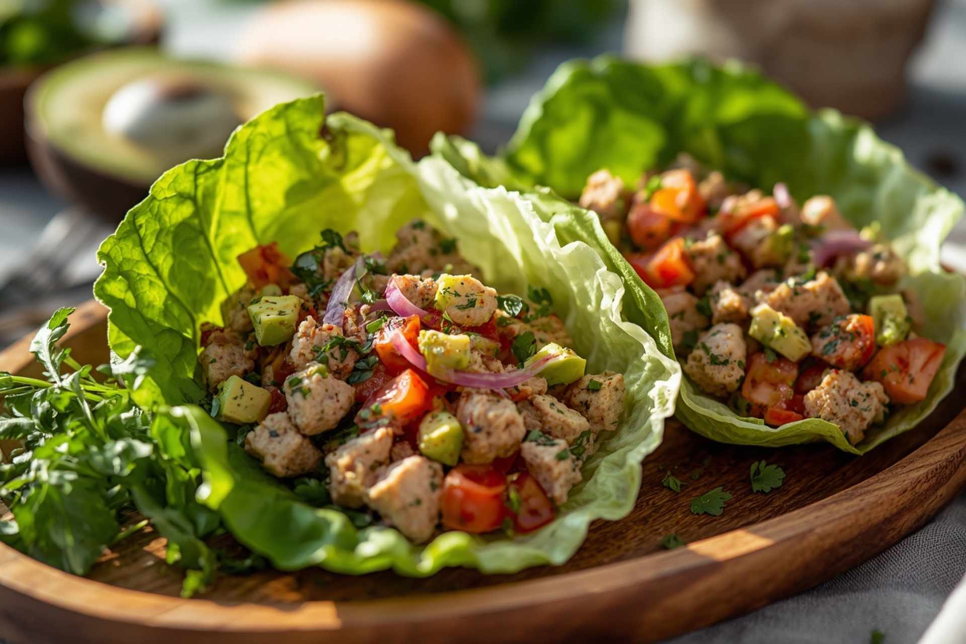 Turkey Lettuce Wraps with Avocado and Herb Salad