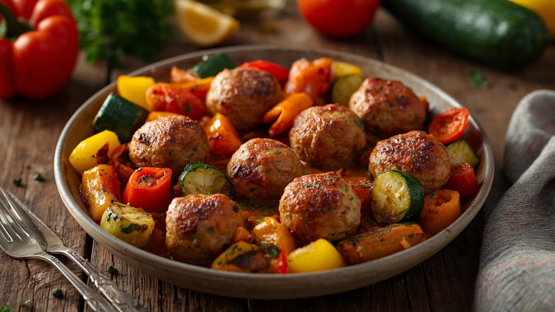 Turkey Meatballs With Roasted Vegetables